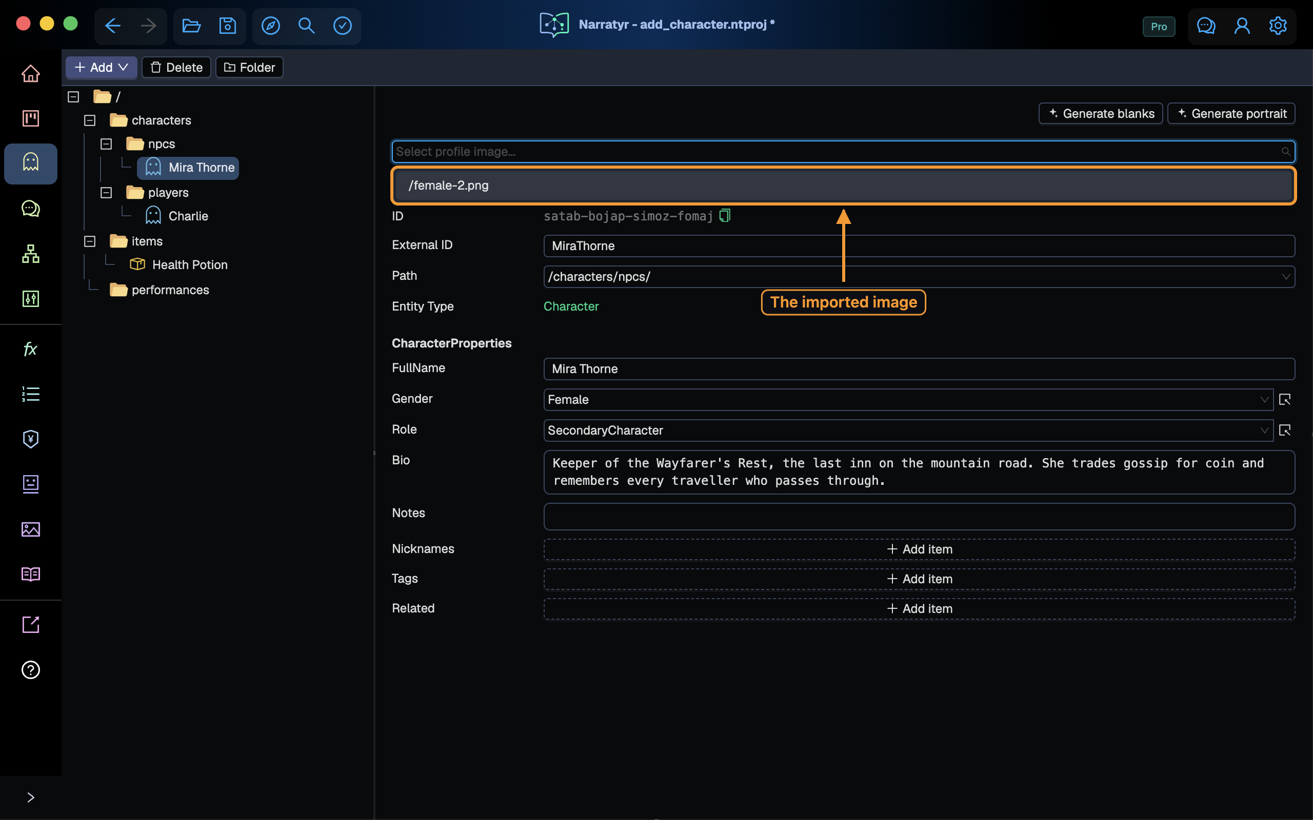 The profile image list showing the imported asset