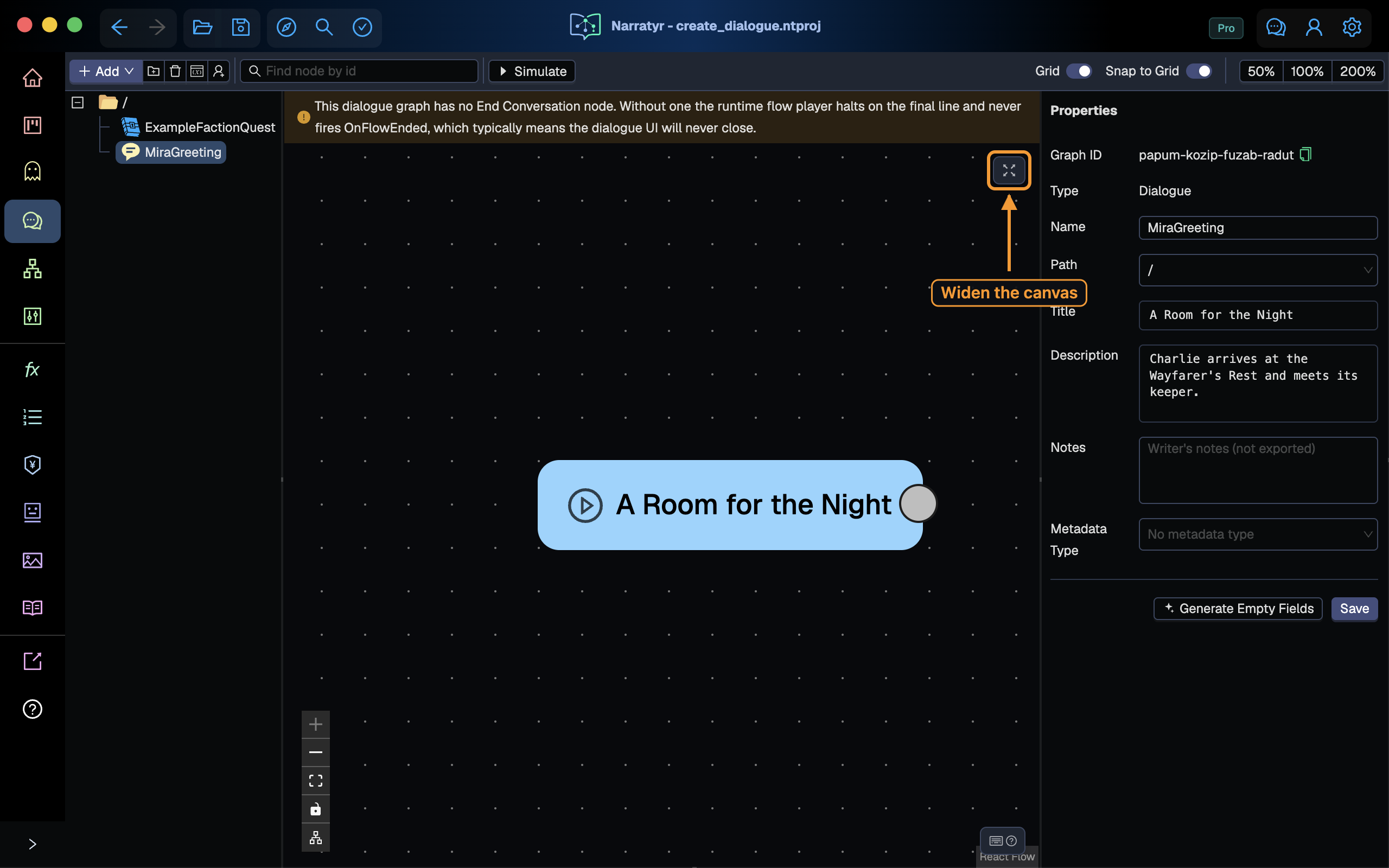 The canvas with the expand button highlighted
