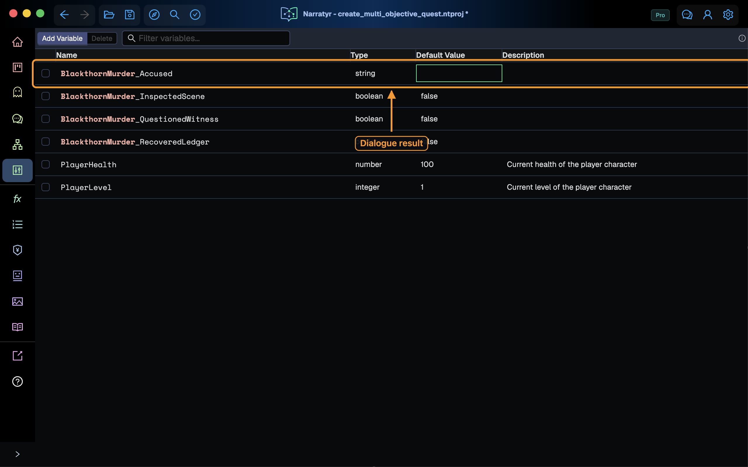 The progress flags and accusation result variable